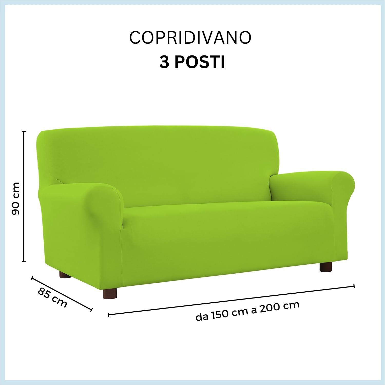Banzaii Elastischer Sofabezug/Sofaüberwürfe Stretch, schumutzabweisend, mit geformten Armlehnen - Made in Italy - 3 Sitzer Hellgrün