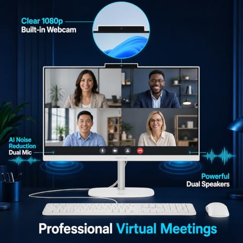 Image of HP OmniStudio 23.8 inch All-in-One PC FHD Display(1920 x 1080) Desktop | Intel N150, 8GB DDR5, 128GB UFS | Windows 11, Bluetooth 5.4, Wi-Fi 6, KB and Mouse, AI Noise Reduction, Webcam, Cashmere White