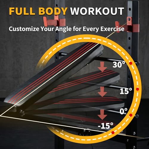 Image of NEWBULIG Adjustable Weight Bench Set, 650 LBS Foldable Bench Press | Heavy Duty Full Body Strength Training Set with Leg Extension & Curl, Barbell Rack, for Home Gym