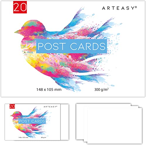 Arteasy® Aquarell Postkarten - Set mit 20 Postkarten im A6 Format zum selbstgestalten - Aquarellpapier in 300g zum Zeichnen und Watercolor Malen - Blanko Karten