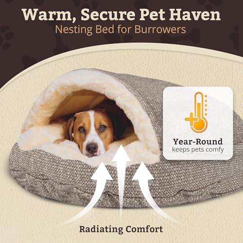Image of Snoozer Cozy Cave Dog Bed, Round Covered Dog Bed, Merlin Linen (L)