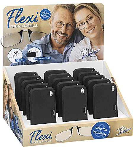 WEDO Zweit-Lesebrille "Flexi", bügellos, 15er Display, Schwarz, 2,0 bis 3,0 Dioptrien, Lesebrille, Erwachsene, Unisex-Erwachsene