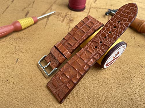 26Mm 24Mm 22Mm 21Mm 20Mm 19Mm 18Mm 16Mm Genuine Red Brown Crocodile Alligator Leather Padded Watch Strap Band, Custom Strap (24Mm/22Mm) #TOP6