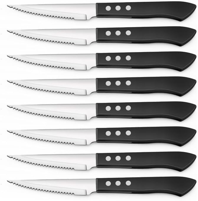 hunnycook Steak Knives set of 8 8.42 inch, Serrated Steak Knife, Ultra-Sharp Stainless Steel Knives with Ergonomic Handles, Kitchen Knife Set,Dishwasher Safe