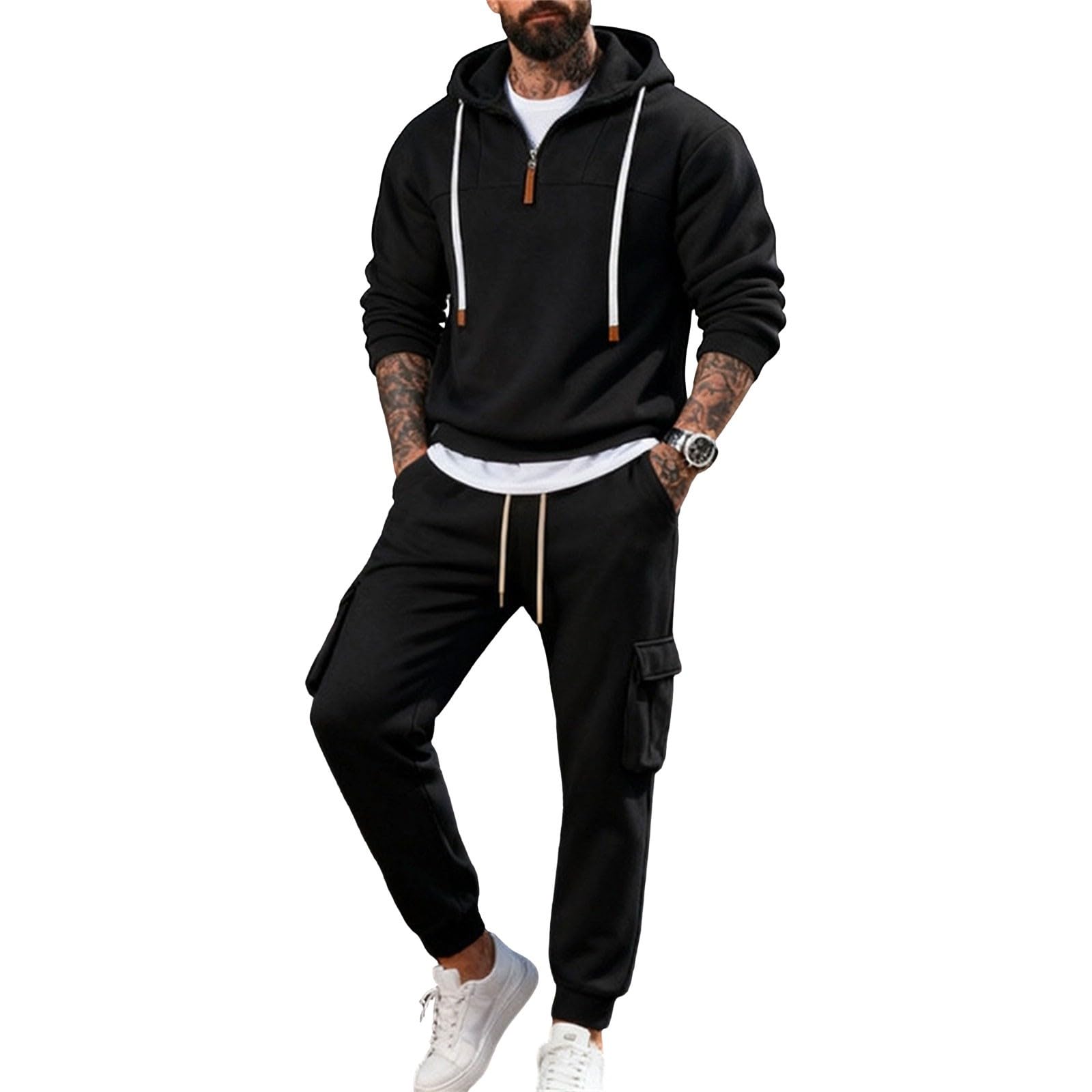 Conjunto completo de 2 piezas con capucha y cremallera para hombre