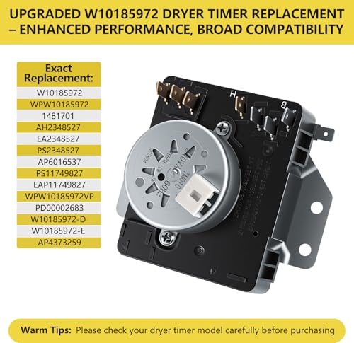 Image of W10185972 WPW10185972 Dryer Timer Replacement, Genuine OEM Quality, Replaces 1481701 AH2348527 EA2348527 PS2348527 AP6016537 PS11749827 EAP11749827, Fits Whirlpool Maytag Amana Dryers