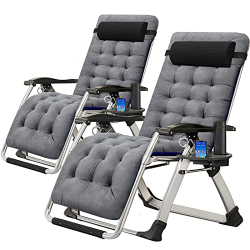 ABORON 2 Pack Zero Gravity Chair, Outdoor Lounge Chairs Sun Loungers with Removable Cushion,Headrest,Cup Holder,Reclining Patio Lounger Chair for Indoor and Outdoor