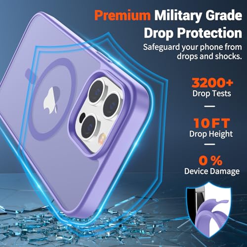 Image of SUPFINE Magnetic for iPhone 14 Pro Max Case(Compatible with MagSafe)(Military Grade Drop Protection) Slim Translucent Matte Shockproof with Anti-Fingerprint Phone Case,Purple