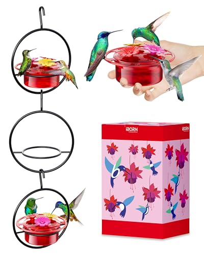 iBorn Circular Hanging Hummingbird feeders for Outdoors 3PCS 3OZ Mini Hummingbird Feeder Humming Bird Feeder, Silicone Feeding Ports, Bee-Proof, 2025 New