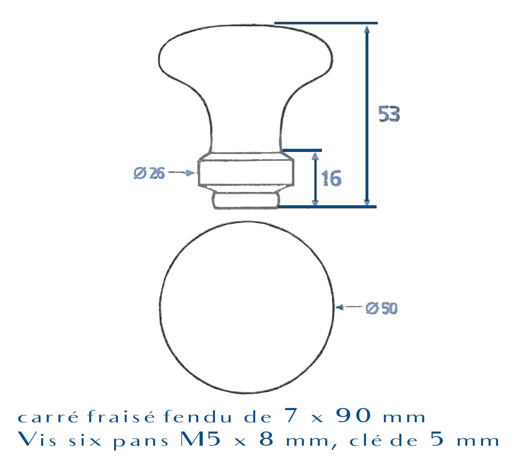 Bouton double ROND 250161 Porcelaine Limoges blanc sur Laiton poli