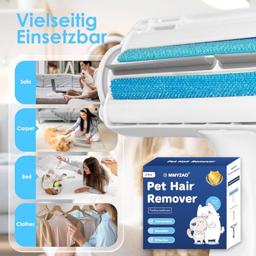 Tierhaarentferner Fusselrasierer 3Pcs Wiederverwendbare Fusselrolle Tierhaare, Katzenhaarentferner Hundehaare Entfernen Fusselbürste,Tierhaarbürste Tierhaarentferner für Kleidung,Sofa,Bett