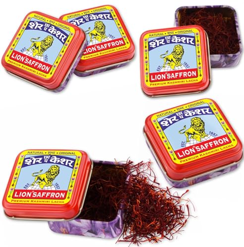 Image of Lion Brand Saffron, 5g Original Kashmir Lacha Saffron /Kesar /Keshar (Certified Grade A) for Biryani, Beauty, Improved Health and Tilak (Pack of 5(1gm X 5 = 5gm))