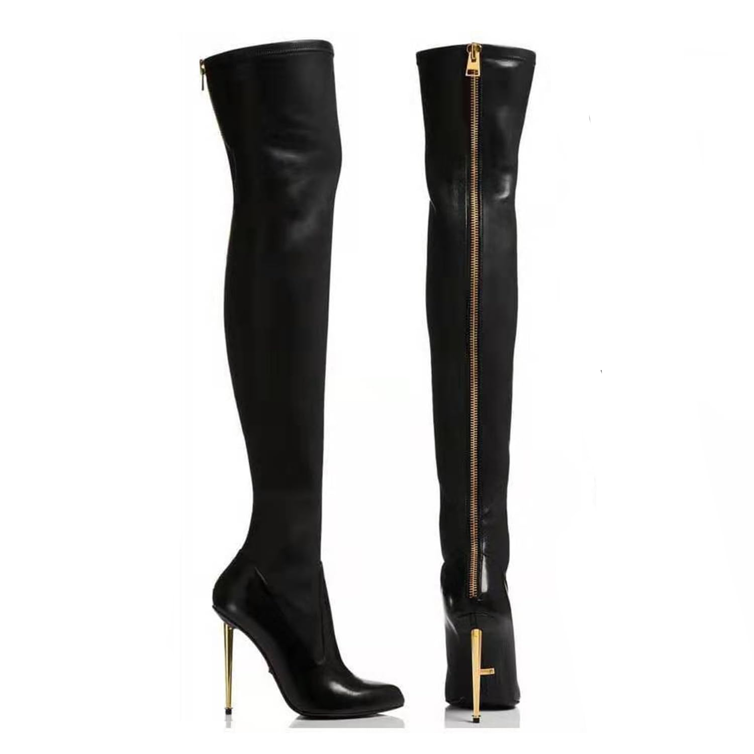 bbruriy Womens Comfy Over The Knee Thigh High Boots Stretch Stiletto High Heel Boots with Gold Rear zip