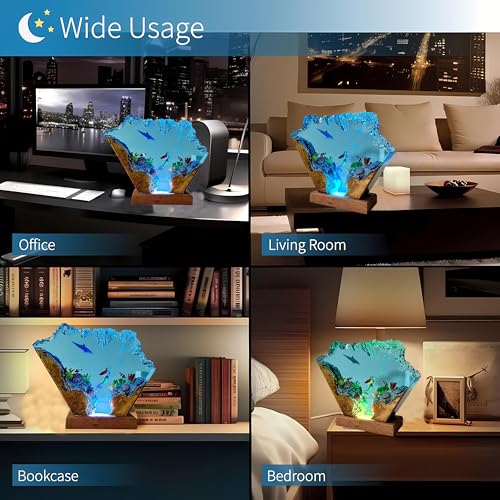 Image of FOTN Mermaid Resin Lamp Ocean Epoxy Resin Night,The Underwater World Landscape Night Lamp with USB Port for Office Decoration, Bedroom Decoration (Mermaid-2,8 inches)