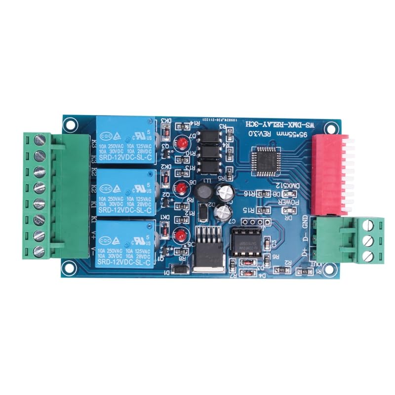 Reinscer Kit de interruptor de relé controlado DMX512 de 3 canales, 5 A, convertidor de intensidad