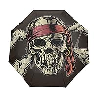 Mnsruu Automatic Umbrella Compact Pirate Skull Travel Folding Umbrella Portable Umbrella for Women and Men