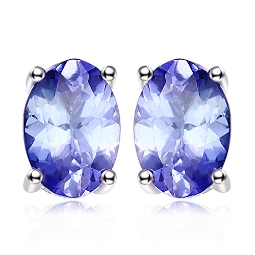 JewelryPalace Oval Cut 1ct Natural Blue Tanzanite Solitaire Stud Earrings for Women, 925 Sterling Silver 14k White Yellow Rose Gold Plated Earrings for Her, Fashion Gemstone Jewelry Gift for Girls