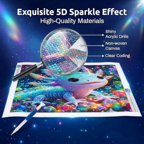 Image of HASTHIP Diamond Painting Kit for Adults 5D Full Drill Gem Round Diamond Art Colorful Axolotl DIY Painting Set for Home Decor and Relaxing Craft Activity