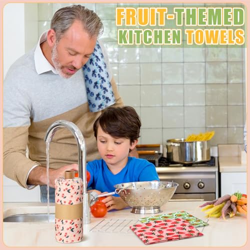 Image of Redbaker 30 Pcs Reusable Paper Towels Rolls Kitchen Towels Bulk Washable Paperless Cloth Cotton Hand Napkins with Cardboard Reusable Napkins for Kitchen Bathroom (Fruit Style)