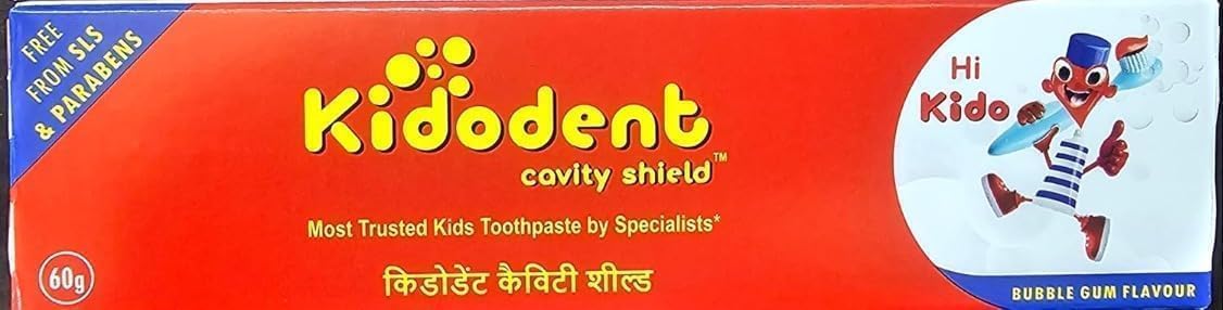 Kidodent Cavity Shield Kids Toothpaste, Bubble Gum Flavour, Fluoride, 60g, for Children, Pack of 1