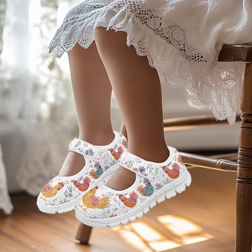 Cartoon Chicken Print Girls Dress Shoes Toddler Mary Jane Girls School Shoes Kids Breathable Mesh Walking Shoes for Travel，Wedding,Party4