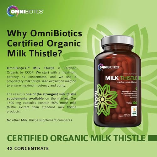 OmniBiotics Organic Milk Thistle Supplement 1500mg β 4X Concentrated Extract with Silymarin β High Potency Liver Detox & Support β 120 Vegan Capsules - Image 7