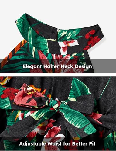 Image of PATPAT Family Hawaiian Matching Outfits - Mommy and Me Vacation Outfits | Halter Sundresses and Button Down Shirts,Caribbean Vacation Summer Tropical Outfits,Hawaiian Boho Tropical Floral Printed
