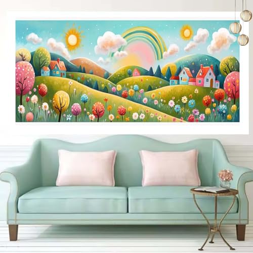 Broderie Diamant Painting Dessin Animé pour Décorer le Salon en Famille Canevas 60x150cm