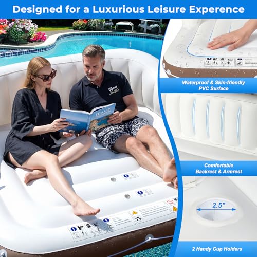 Image of Giantex Canopy Island Inflatable Lounge, Floating Island Raft w /SPF50+ Retractable Detachable Sunshade, Inflatable Pool Float Canopy w /2 Cup Holders Backrest Armrest for Pool Lake River