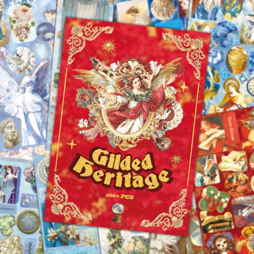 Image of 500+ Pcs Vintage Gilded Heritage Sticker Book - Elegant Baroque Art Decals, Pre-Cut Waterproof & Repositionable Stickers for Scrapbook, Journal, Phone Case & DIY, No Residue