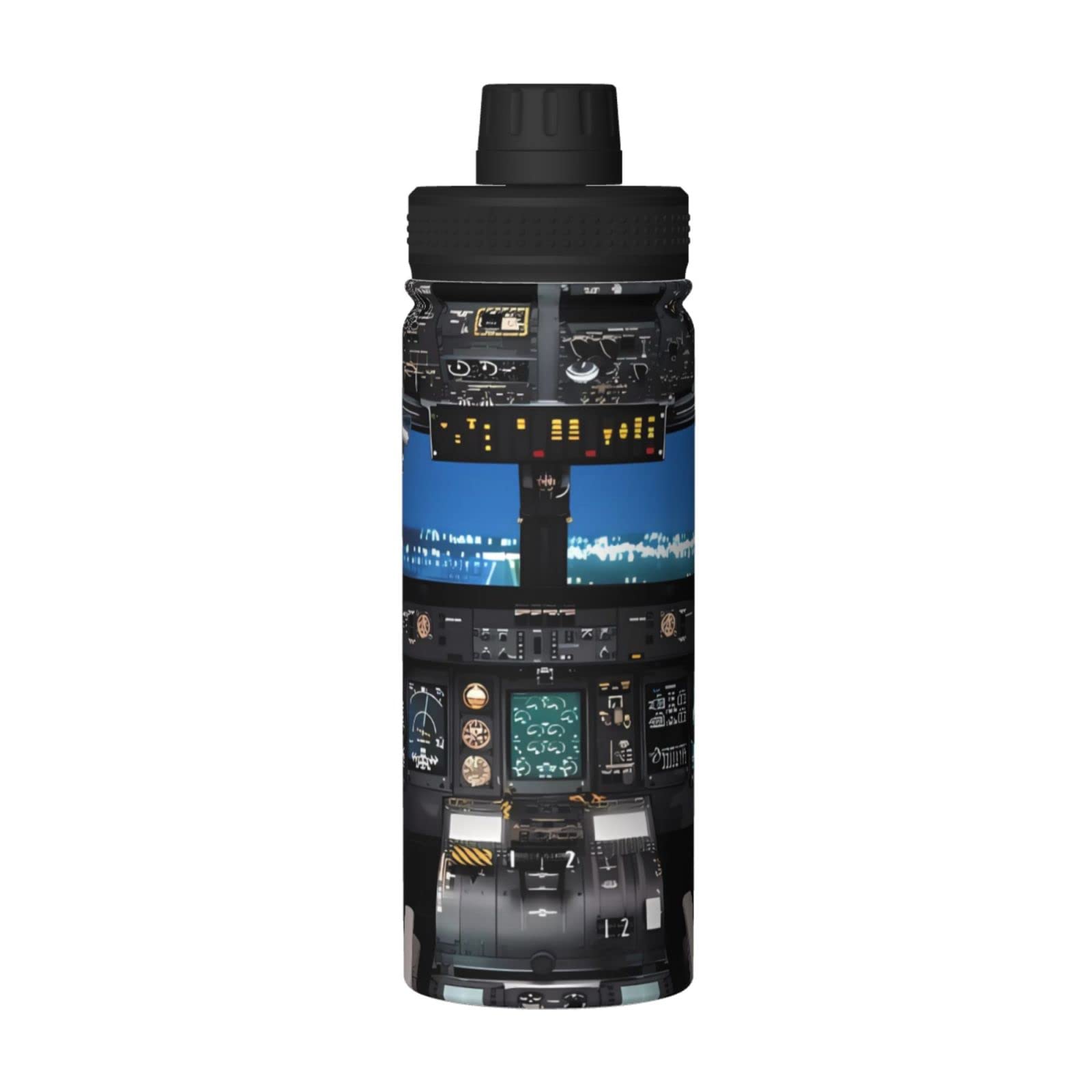 Airplane Cockpit Sport Water Bottle 18 Oz, Insulated Stainless Steel Leak Proof Water Bottle For Travel, Gym, Office