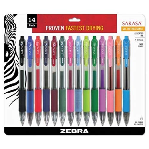 Bolígrafo Zebra Sarasa Retráctil Gel, Mediano, Pack 14