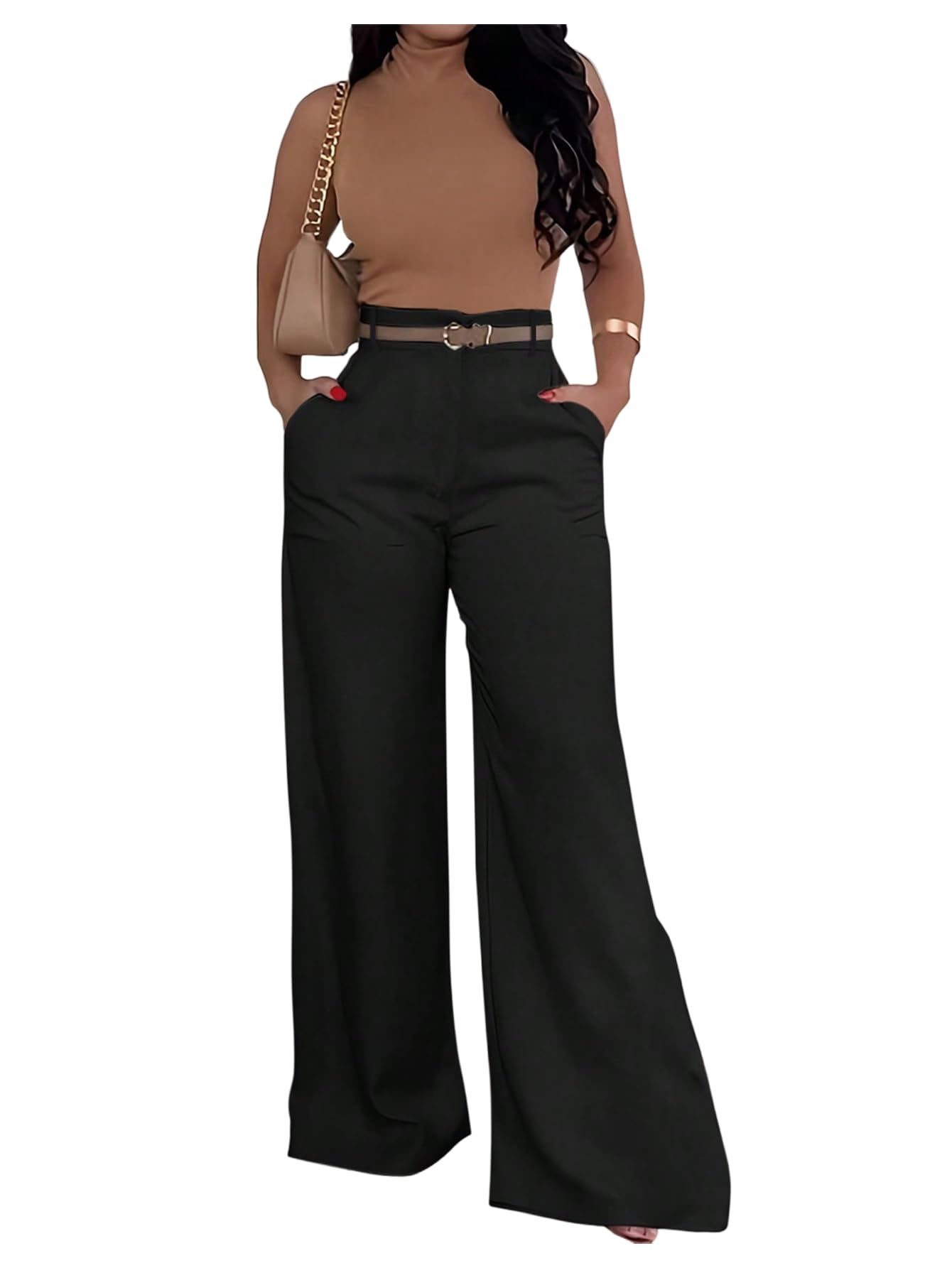 GORGLITTER Womens High Waisted Dress Pants Casual Dressy Work Baggy Wide Leg Business Office Trousers Slacks Pants