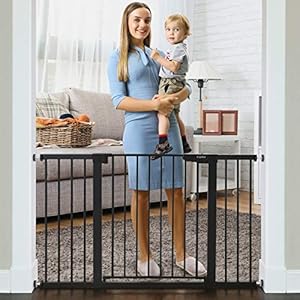 Mom’s Choice Awards Winner-Cumbor 29.5″-51.6″ Baby Gate Extra Wide, Easy Walk Thru Dog Gate for The House, Auto Close Safety Pet Gates for Stairs, Doorways, Child Gate Includes 4 Wall Cups, Black
