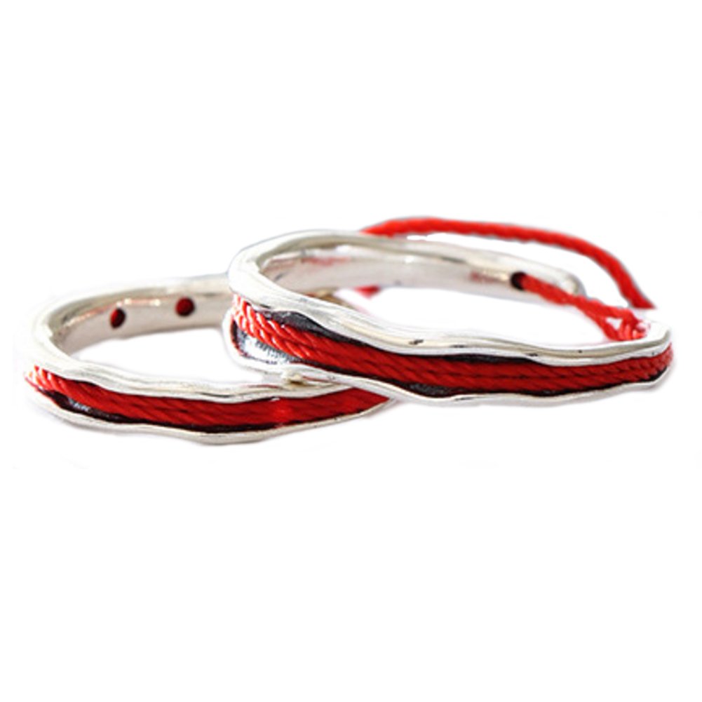 Helen de Lete Romantico anello aperto in argento Sterling 925 con filo rosso, set di 2 anelli per coppie, Argento sterling