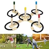 YRHome Wurfspiel Ringwurfspiel Garten Spiele Outdoor Spielzeug Gartenspiele Spielspaß Kinderspiele für Kinder und Erwachsene aus Kiefernholz mit 5 Hölzerne Seilringe, 5 Bunt Spielstäben und 1 Kreuz