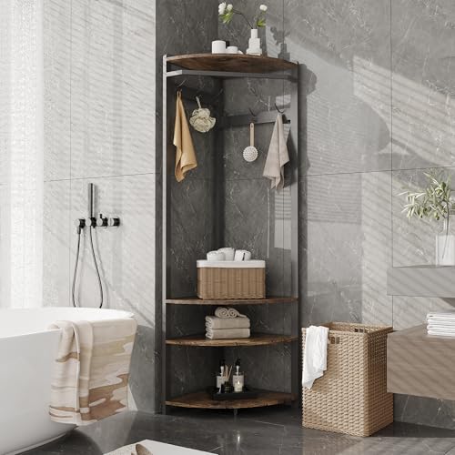 GarveeHome Corner Coat Rack With Shoe Bench for Entryway, Hall Tree With 6 Double Hooks, Clothes Rack With Storage and Organizer Shelf for Hallway, Closet