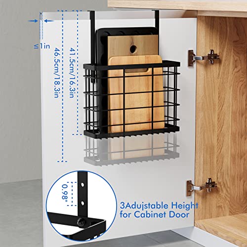 Livod Cabinet Door Organizer, Over The Cabinet Door Organizer With Double Towel Bars, Cutting Board Organizer With Towel Holder, Kitchen Cabinet Organier For Pantry, Baking Sheet, Plastic Wrap, Black #TOP3