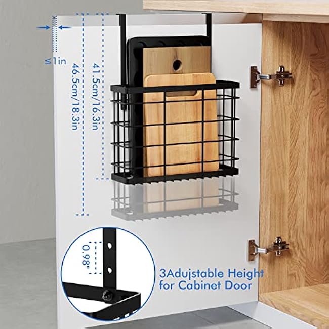 2p¦Áck Cabinet Door Organizer, with Double Towel Bars, Cutting Board Organizer with Towel Holder, Kitchen Cabinet Organier for Pantry, Baking Sheet, Plastic Wrap, Black