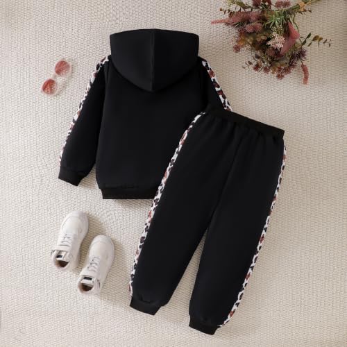 Image of Girls Clothes Fall Winter Toddler Outfits Leopard-print Hoodie Sweatshirt + Sweatpants 2 Piece Set 4-12 Years