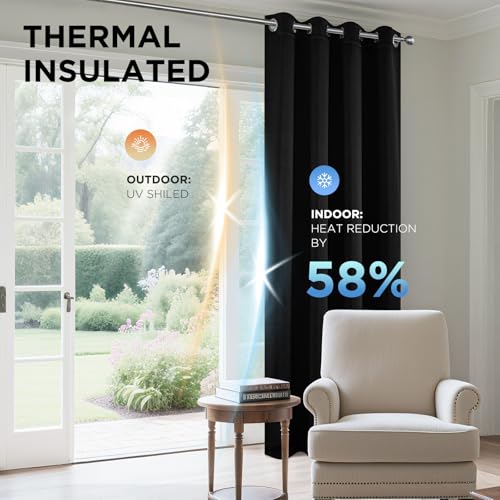 Joydeco Blackout Curtains for Bedroom 42 x 63 Inch, Eyelet Thermal Insulated Energy-saving Drapes for Room Darkening Light Filtering, Short Window Treatments 63 Inch Drop, 2 Panels - Black - Cosy Home Interiors Joydeco Blackout Curtains for Bedroom 42 x 63 Inch, Eyelet Thermal Insulated Energy-saving Drapes for Room Darkening Light Filtering, Short Window Treatments 63 Inch Drop, 2 Panels - Black - Image 3