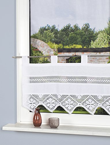 BB-Toy-Trades Rideau de cuisine vintage à suspendre au mur de style maison de campagne, pour fenêtre, avec broderie, structure en lin, blanc, 1 pièce, H x l...