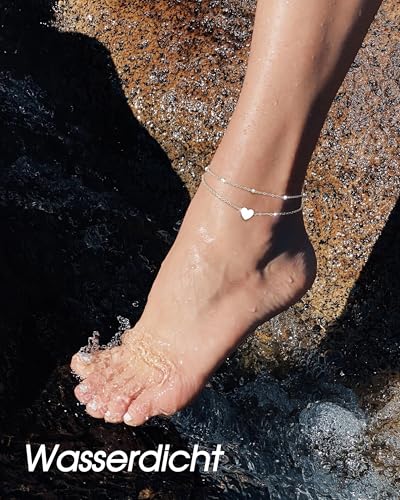 YADOCA Silber Fußkettchen für Damen Verstellbare Herz Doppelte Fussketten Strand Fußschmuck Geschenke für Frauen Teenager Mädchen (Inklusive Geschenkbox)