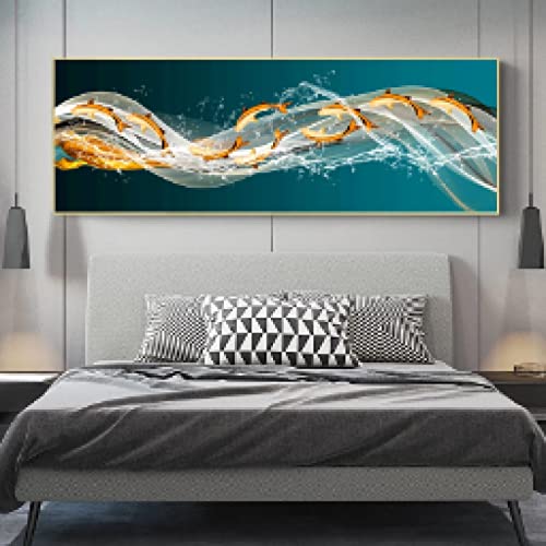 Tableau Abstrait Vague de Poisson Doré pour Créer un Salon Apaisant