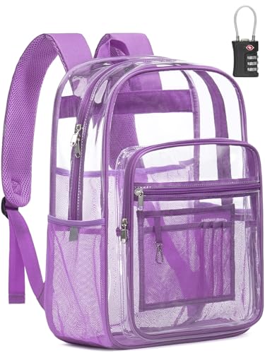 Image of Clear Backpack for School, Heavy Duty Clear Bookbag With a TSA Lock | 18 inch large clear bag, Durable PVC, For boys /girls /men /women /teens /adult, Ideal for work /sport /travel /daily life
