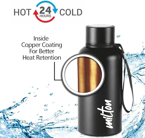 Image of Milton Aura 500 Thermosteel Water Bottle 500 ml, 24 Hr Hot and Cold I Leak Proof Lid, ISI Certified I Vacuum Insulated I for Office, Gym, School I Black