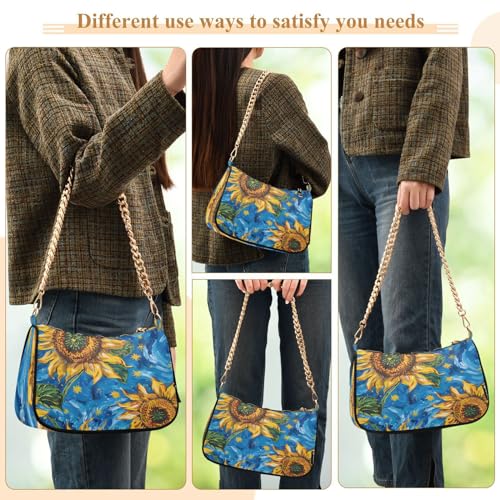 Image of Shoulder Bags for Women Flower Floral Hobo Tote Handbag Small Clutch Purse with Zipper Closure