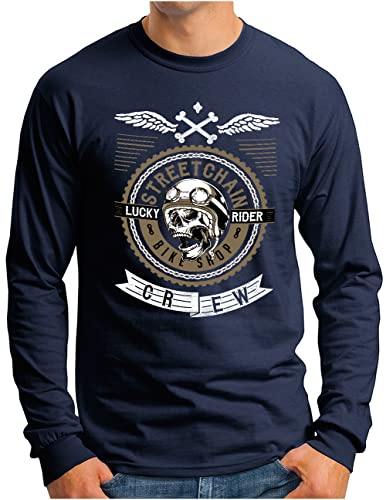 T-shirt manches longues homme bleu marine OM3 Motorbike Skull