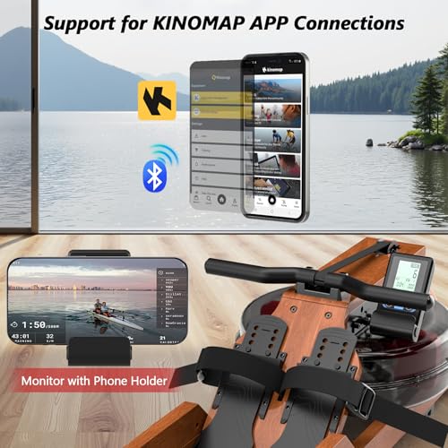 Image of Water Rowing Machine for Home Use, WENOKER Wooden Foldable Rower Machine with Dedicated Monitor & Bluetooth APP, Large Water Tank & Comfortable Seat for Immersive Water Rower, 350LBS Weight Capacity
