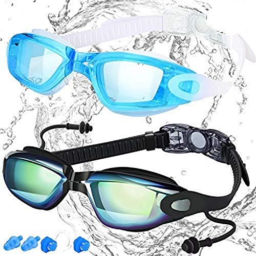 Elimoons Swim Goggles for Men Women Kids Youth Adult, Swimming Goggles for Child, No Leaking Anti Fog Protection Triathlon, with Mirrored & Waterproof, Protection Clear Lenses, 2 Pack